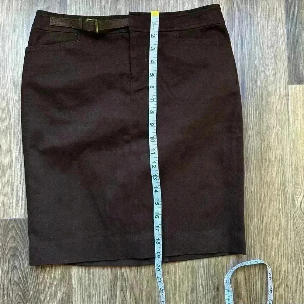 Lauren Ralph Lauren Skirt Twill 2P Stretch‎ Womens Pencil Brown Belted Preppy